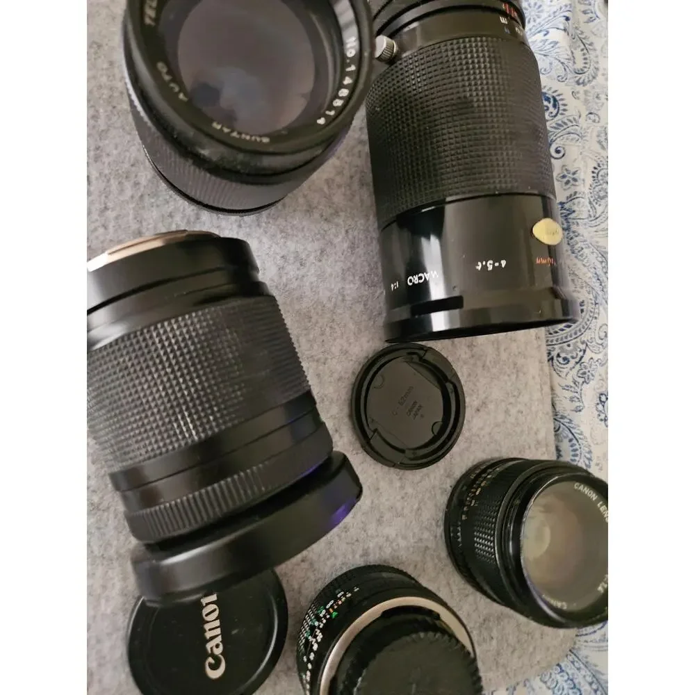 Vintage Camera Lens Lot of 5 Canon FD 50mm f/1.4, FD 50mm f/1.8, Suntar, Phoenix